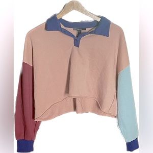 EUC!!🌻Forever 21 Colorblock Long Sleeve Polo Crop Top size S